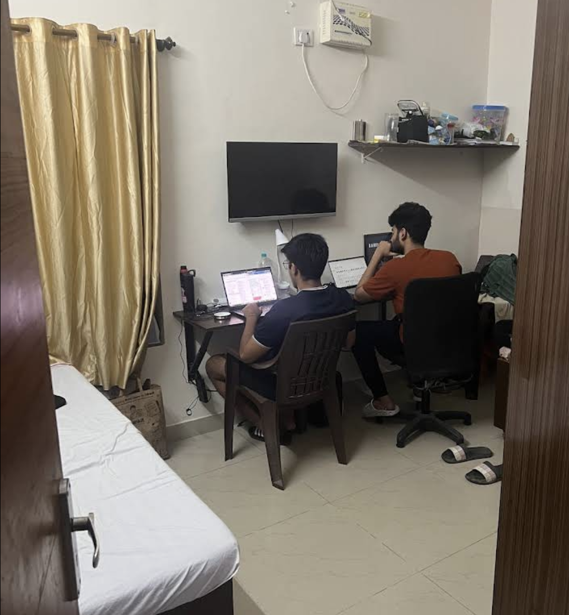Furnished AC room with bed, study desk and chair